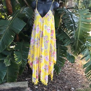 Goa asymmetric dress or cover up with pom-poms